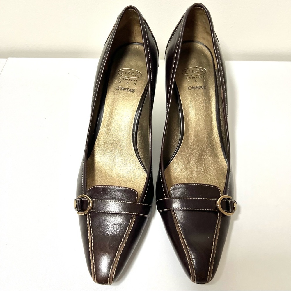 Circa Joan & David Dark Brown Leather Loafer 3” Heel With Gold Buckle Size 9 M - Picture 6 of 10